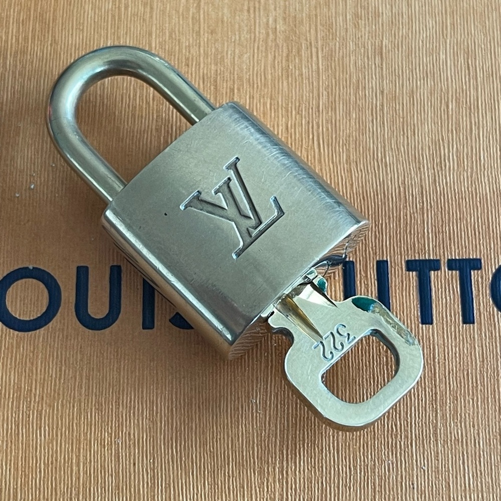 Authentic Gold Brass Vintage Louis Vuitton Lock & Key Set